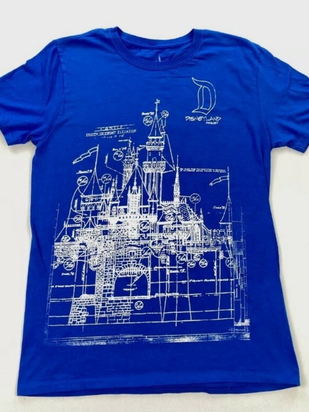 Disney Parks Disneyland Sleeping Beauty Castle Blueprint T-Shirt Blue Sz XXL